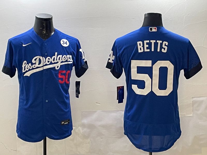 Men Los Angeles Dodgers 50 Betts Blue City Edition Elite Nike 2025 MLB Jersey style 4